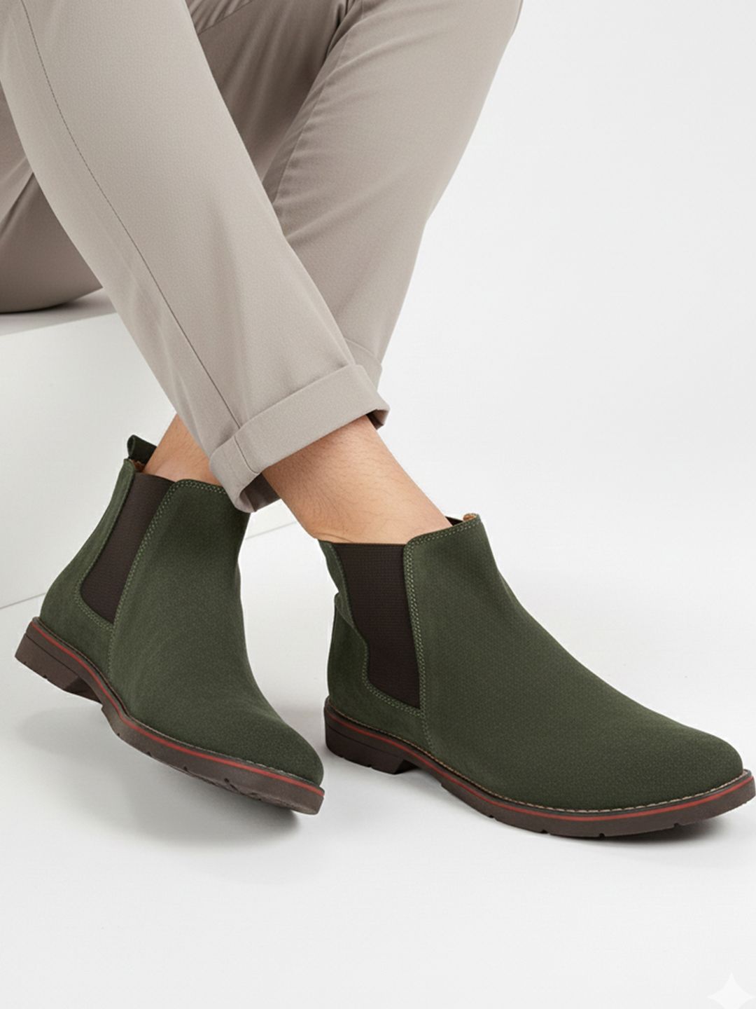 Buy FAUSTO Men Green Suede Leather Slip On Chelsea Boots - Boots