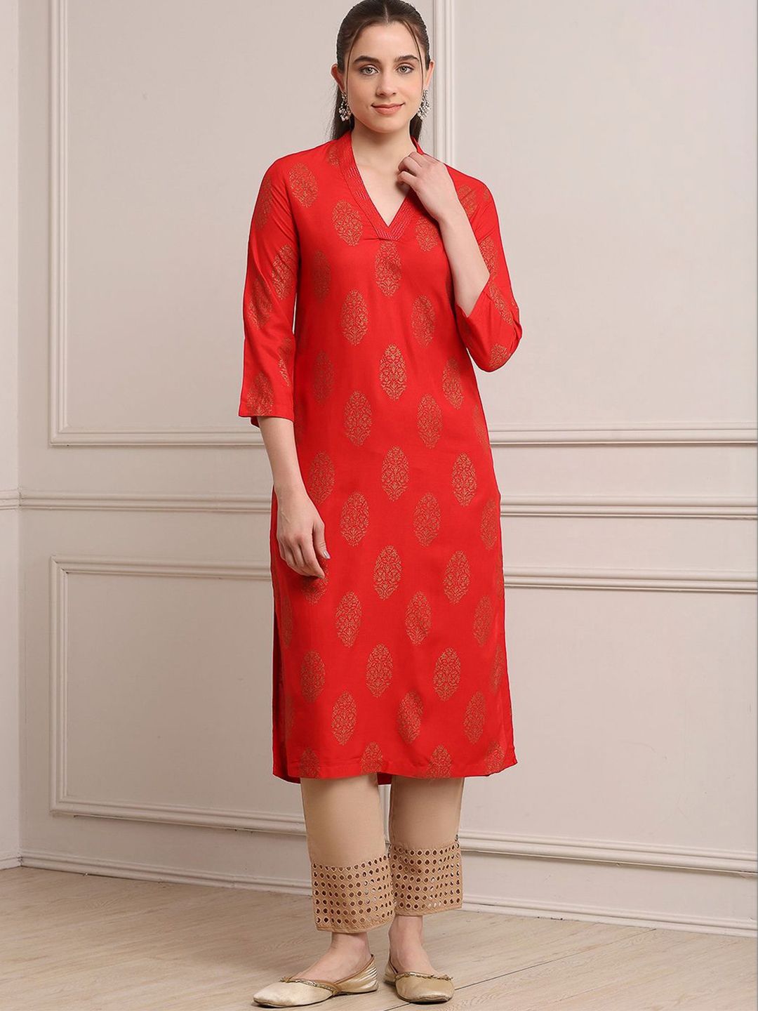 Biba Biba Women Ethnic Motifs Printed Regular Kurta with Trousers