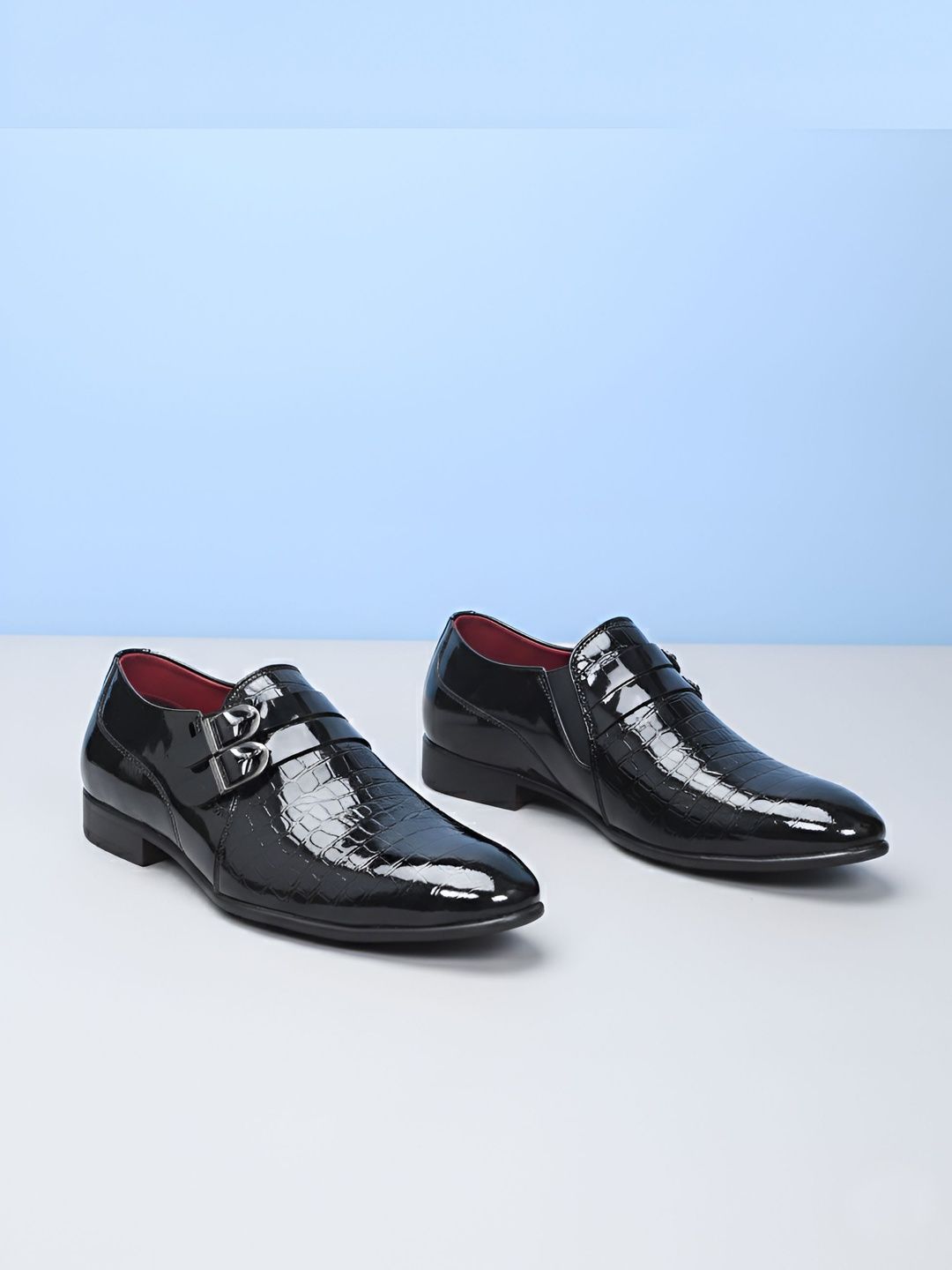 House of Pataudi Men Textured Slip-On Formal Shoes