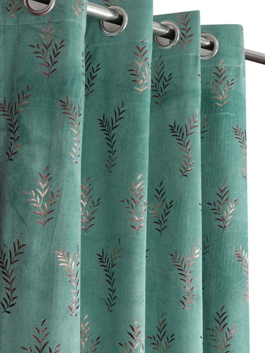LARANDO Blue Set of 2 Floral Black Out Window Curtain