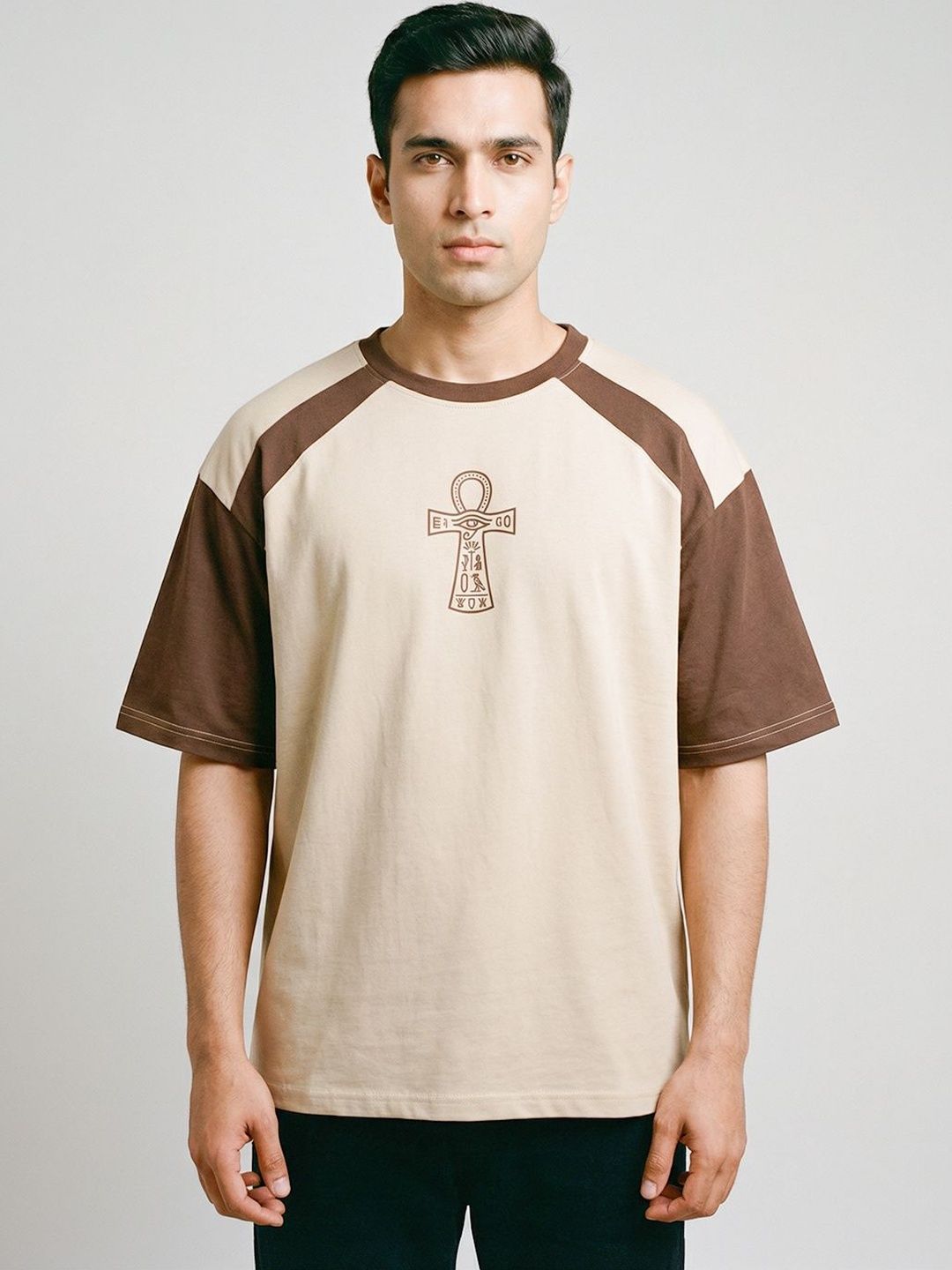 Crazymonk Key Life Printed Cotton Round Neck Short Sleeves Oversized T-shirt