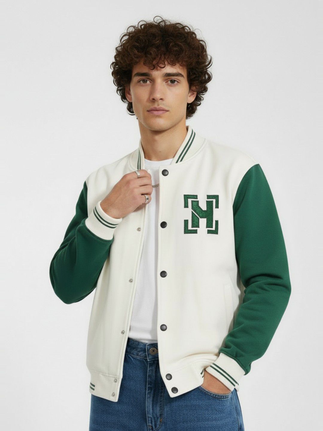glitchez Men Typography Varsity Jacket
