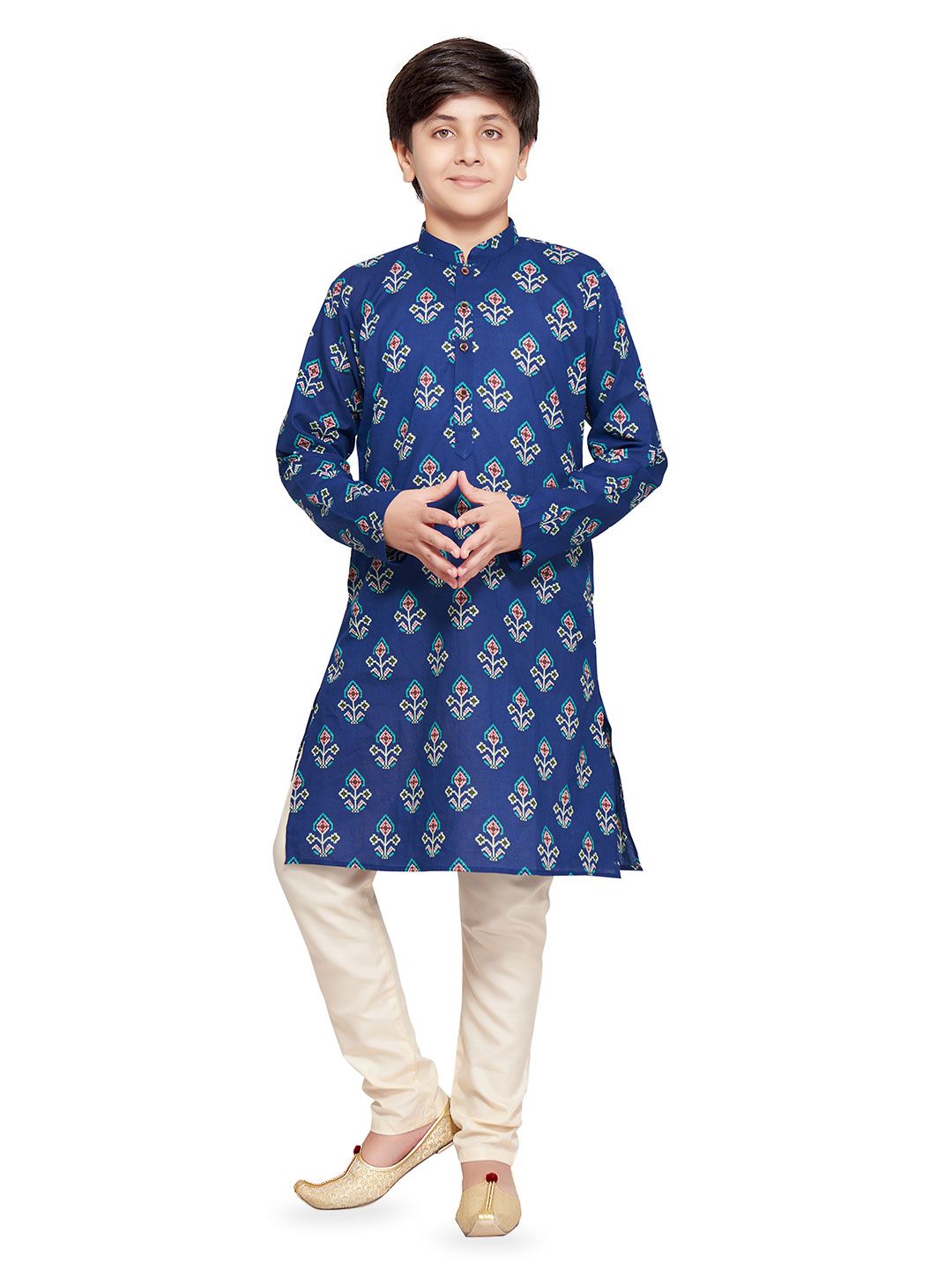 Sangria Boys Printed Mandarin Collar Kurta & Pyjamas Kurta Sets