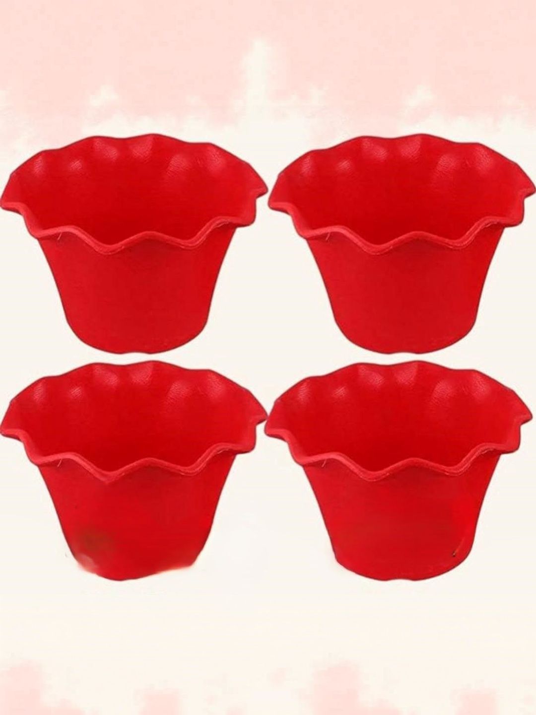 BLUEVISTA 4-Pcs Red Flower Shape Pot Planters