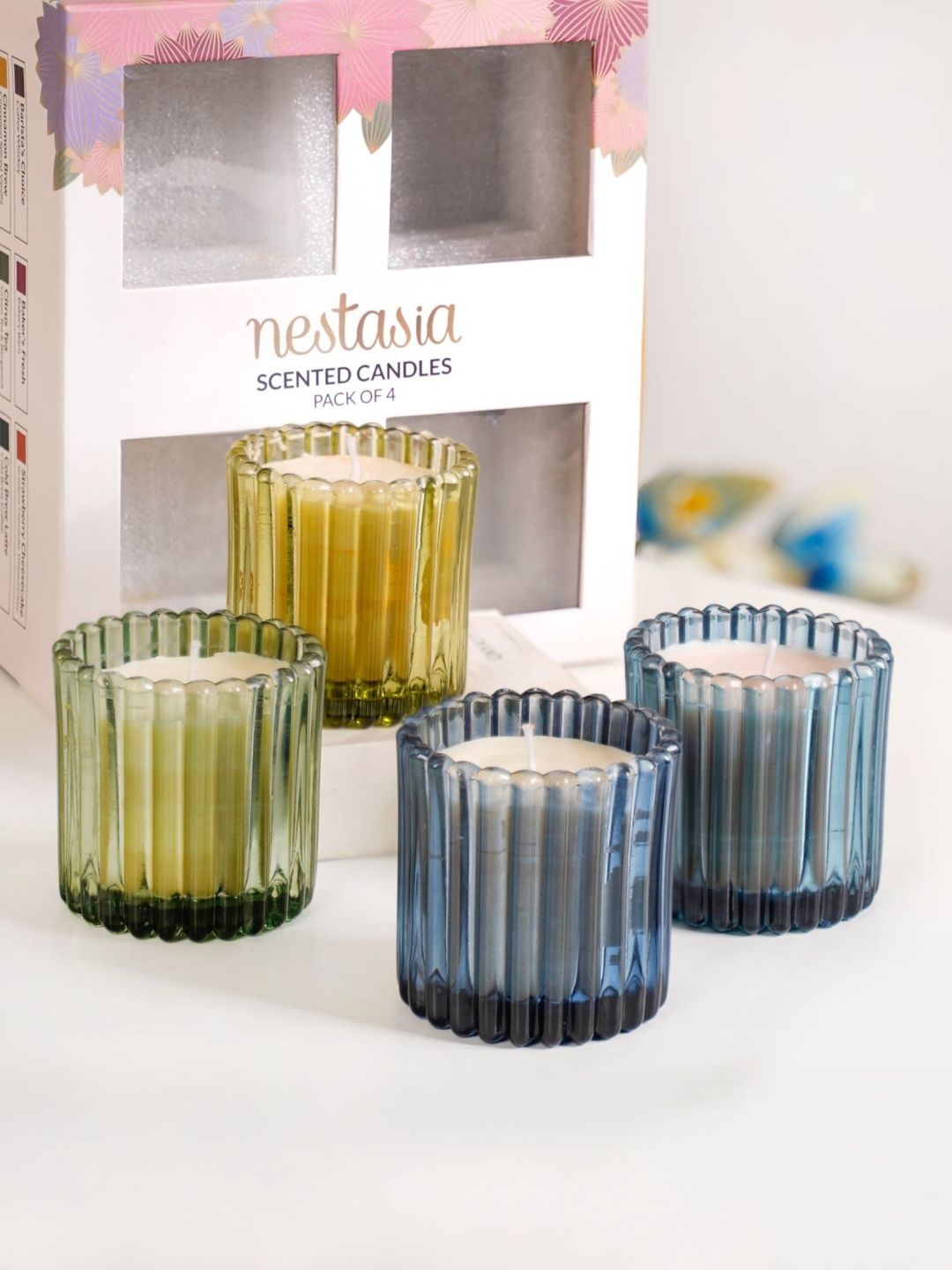 Nestasia Blue & Yellow 4 pieces Jar Candle