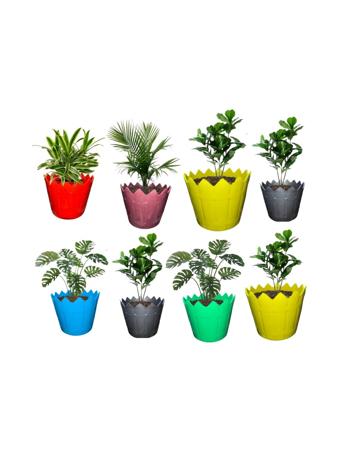 BLUEVISTA Fence 8Pcs Yellow & Blue Durable Gardening Flower Planters
