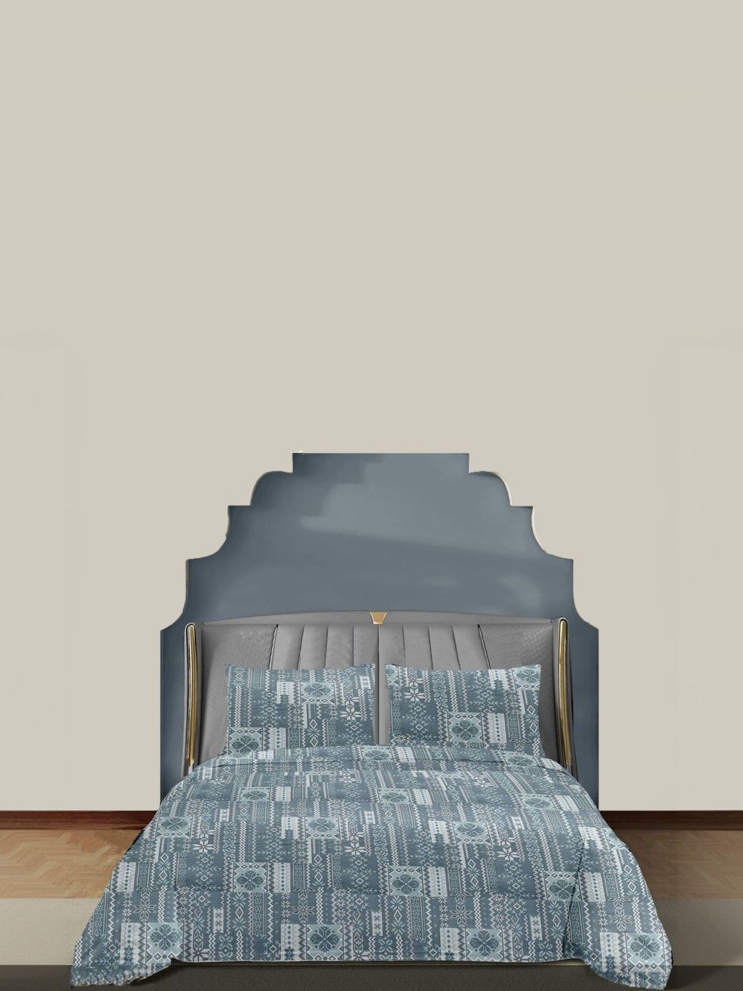 Ariana Blue Geometric 144 TC King Bedsheet with 2 Pillow Covers
