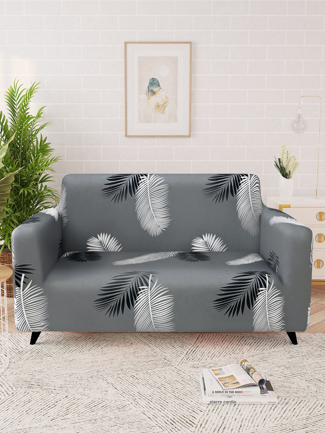 Story@home Story@home Stretchable Leaf Polyester Stretch Fit Straight 2 Seater Sofa Cover-57x73In