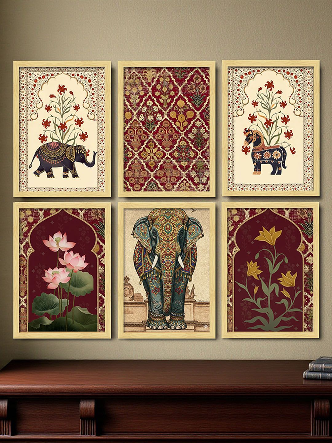 Art Street Art Street Set of 6 Multicolor Paper Royal Mughal Floral Art Print 9.2x12.6 In