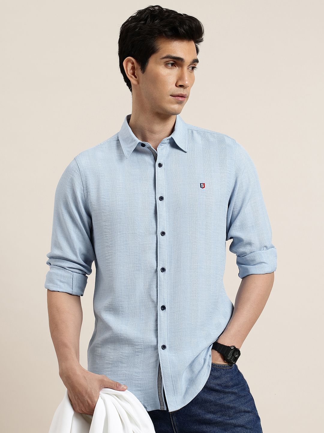 THE SHIRT CODE Textured Pure Cotton Casual Shirt