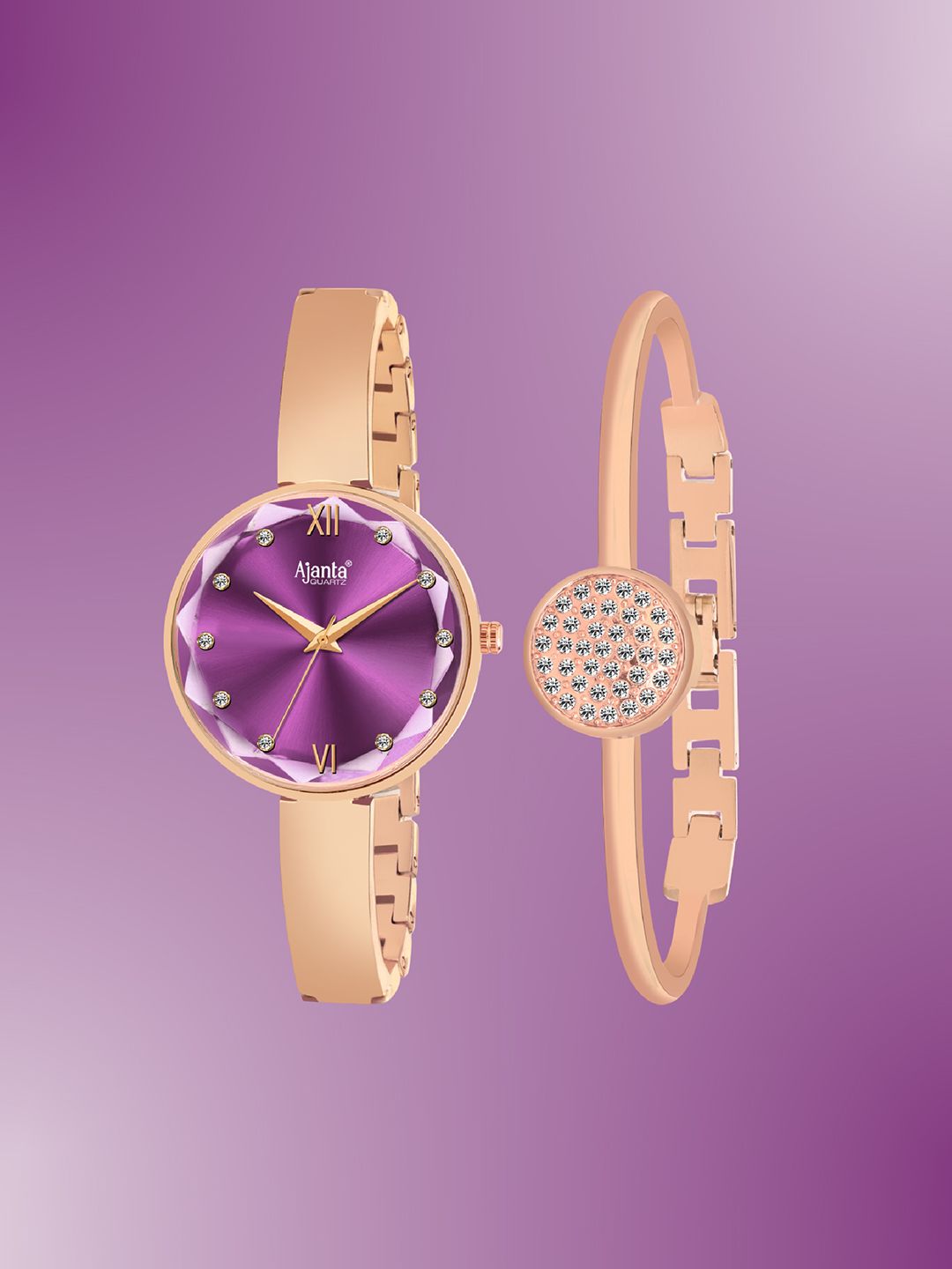 Ajanta Quartz Ajanta Quartz Women Patterned Dial & Bracelet Style Straps Analogue Watch AWC126ESL -04