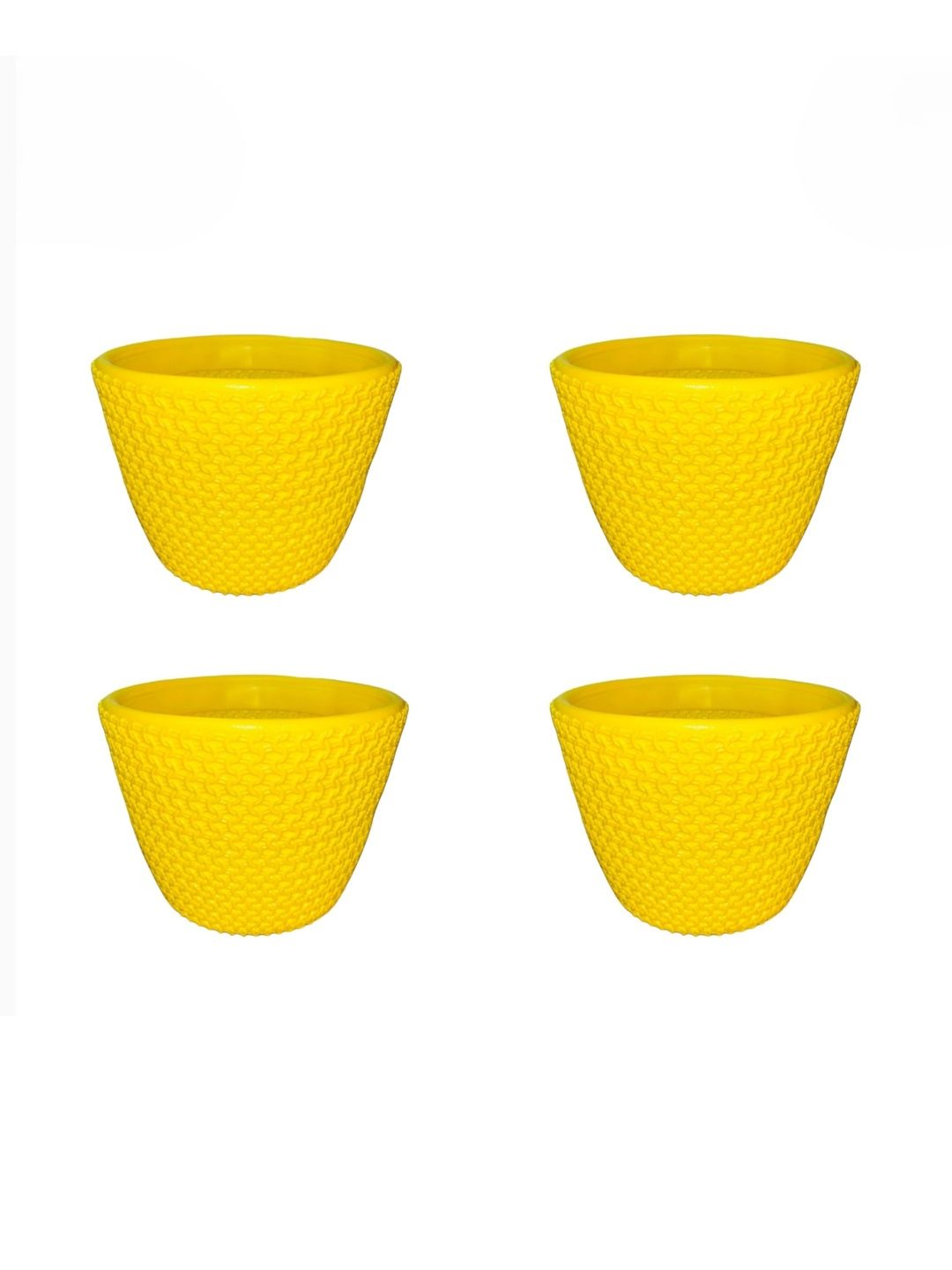 BLUEVISTA 4Pcs Yellow Textured Round Planters