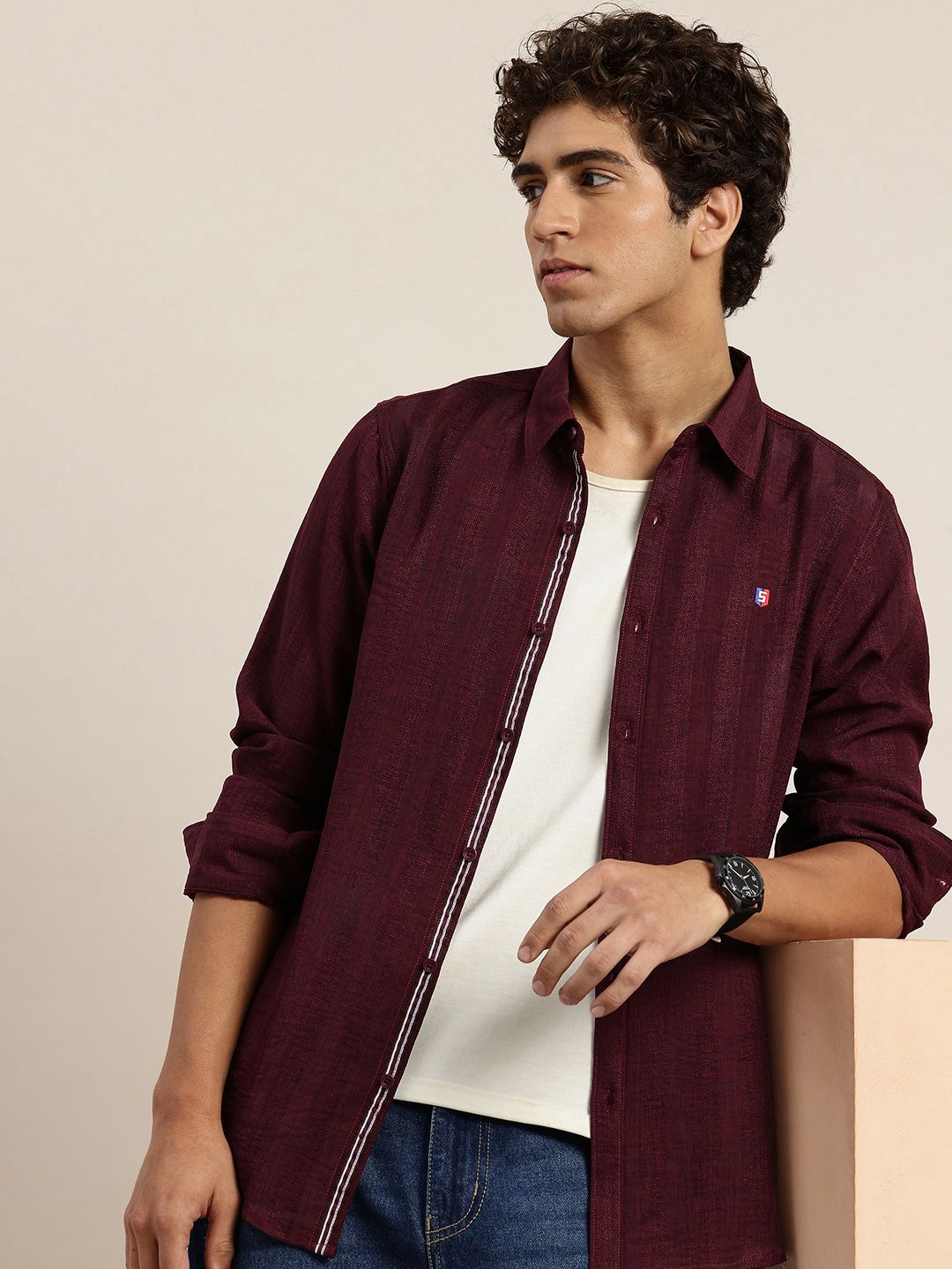 THE SHIRT CODE Textured Casual Shirt