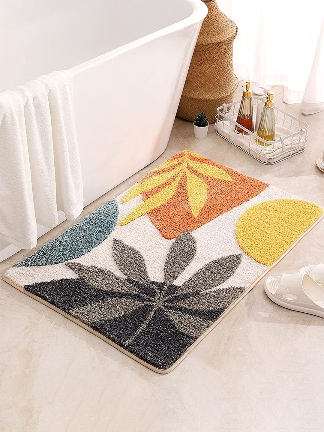 Homio Yellow & Grey Textured AntiSkid 2000 GSM Bath Rugs