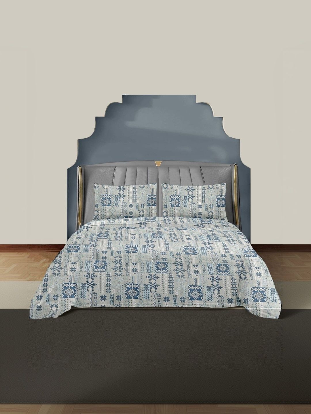 Ariana Grey Geometric 144 TC King Bedsheet with 2 Pillow Covers