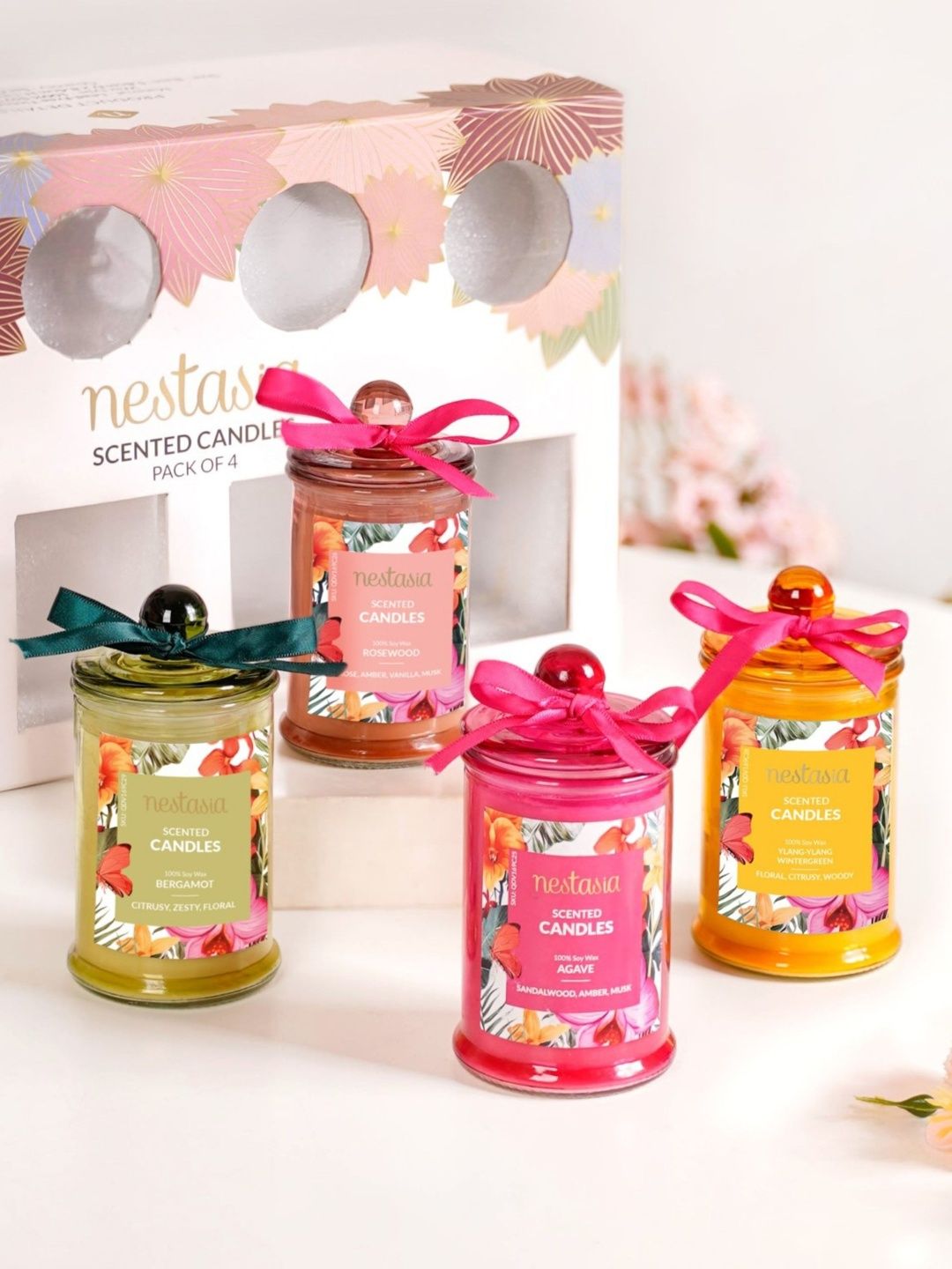 Nestasia Yellow & Pink 4 pieces Jar Candle