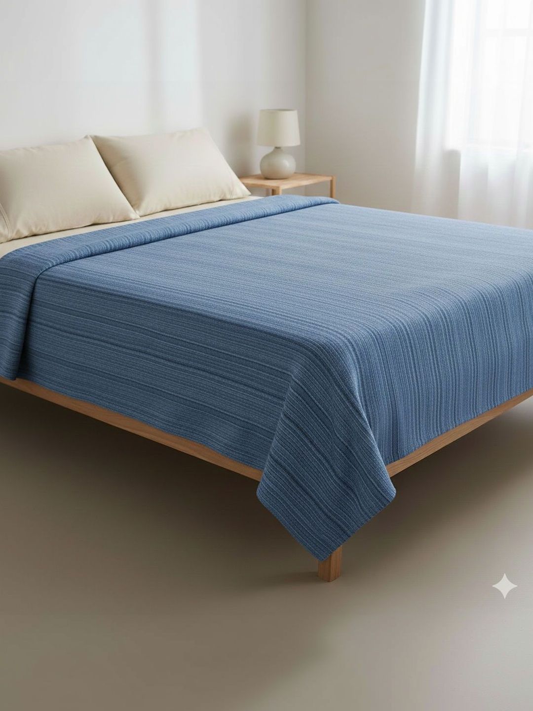 Tharunsha Elite Blue & Blue Striped AC Room 233 GSM Blanket