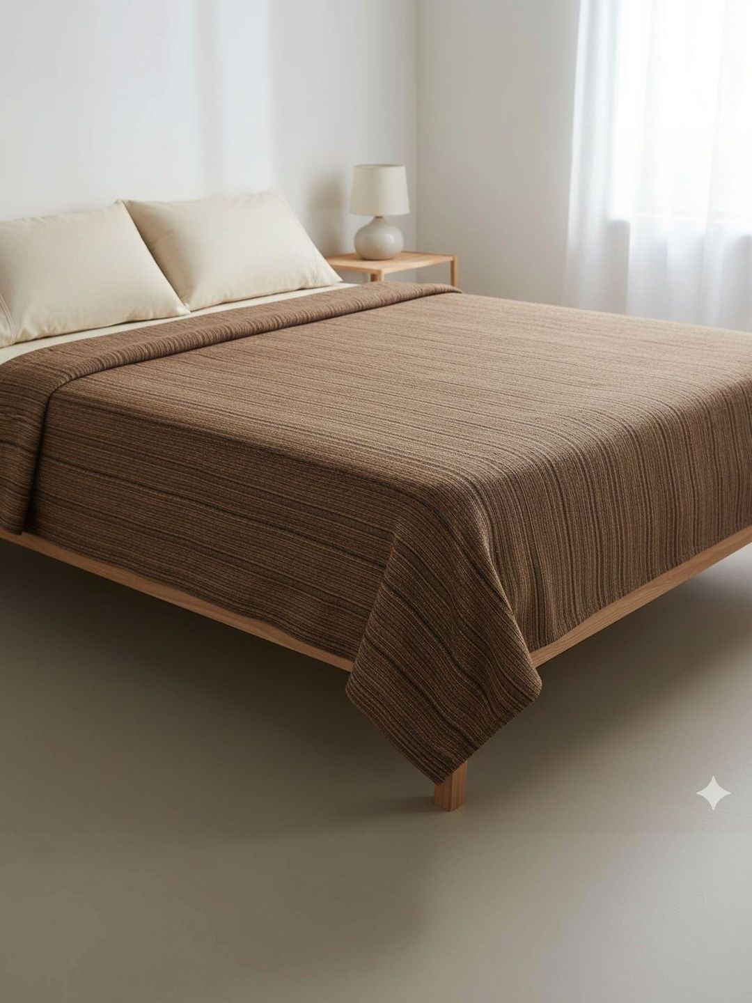 Tharunsha Elite Cream-Coloured & Brown Striped AC Room 233 GSM Blanket