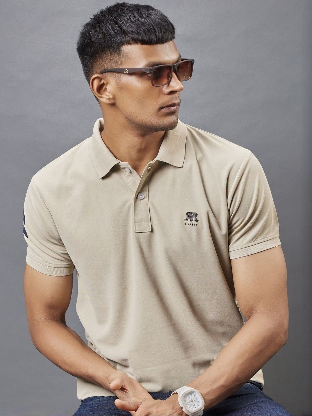 3BROS Men Brand Logo Polo Collar T-shirt