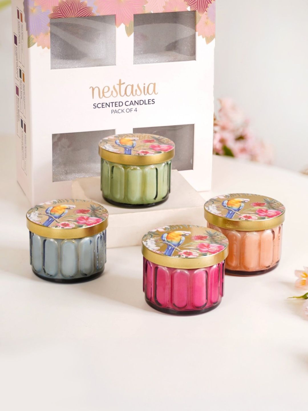 Nestasia Gold-Toned & Green 4 pieces Jar Candle