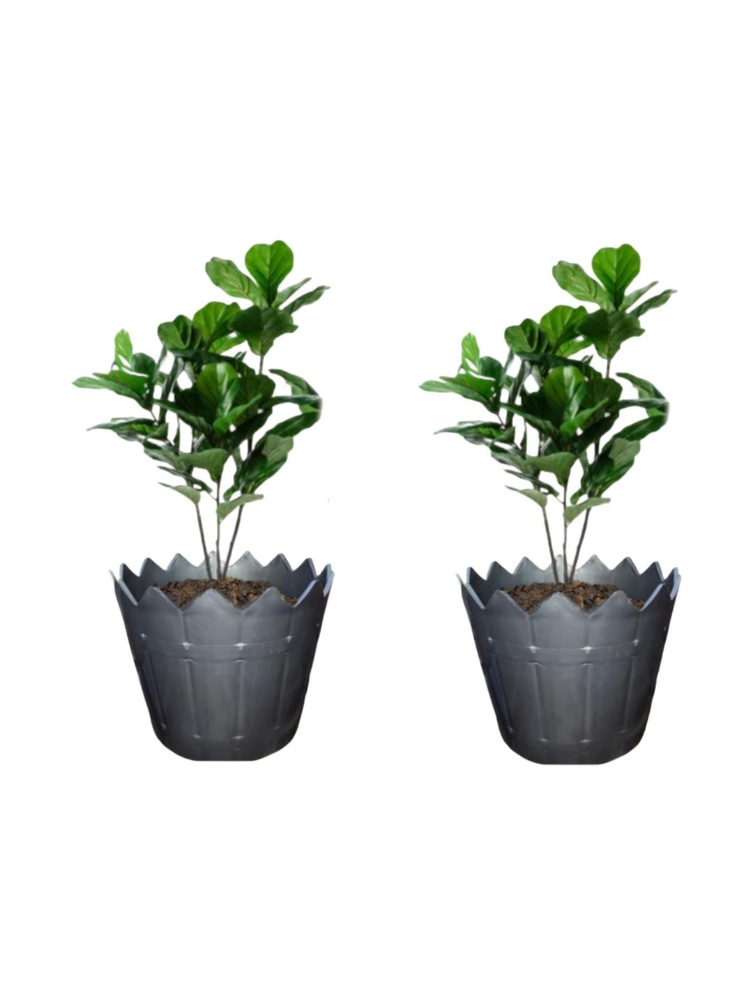 BLUEVISTA 2Pcs Grey Textured Round Planters