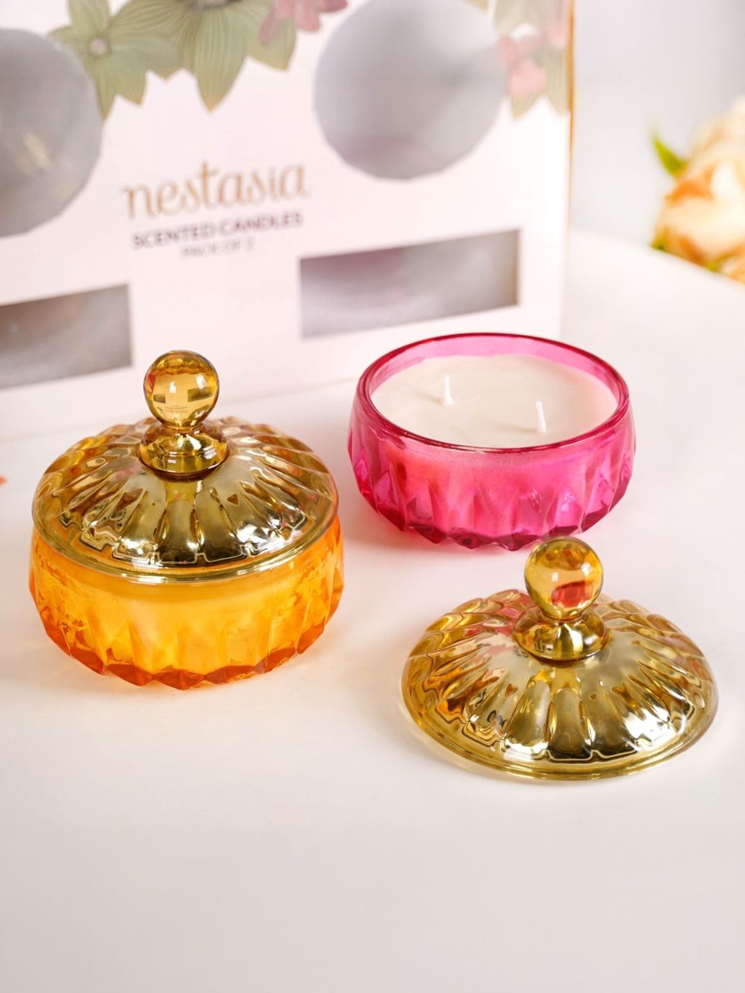 Nestasia Yellow & Gold-Toned 2 pieces Jar Candle