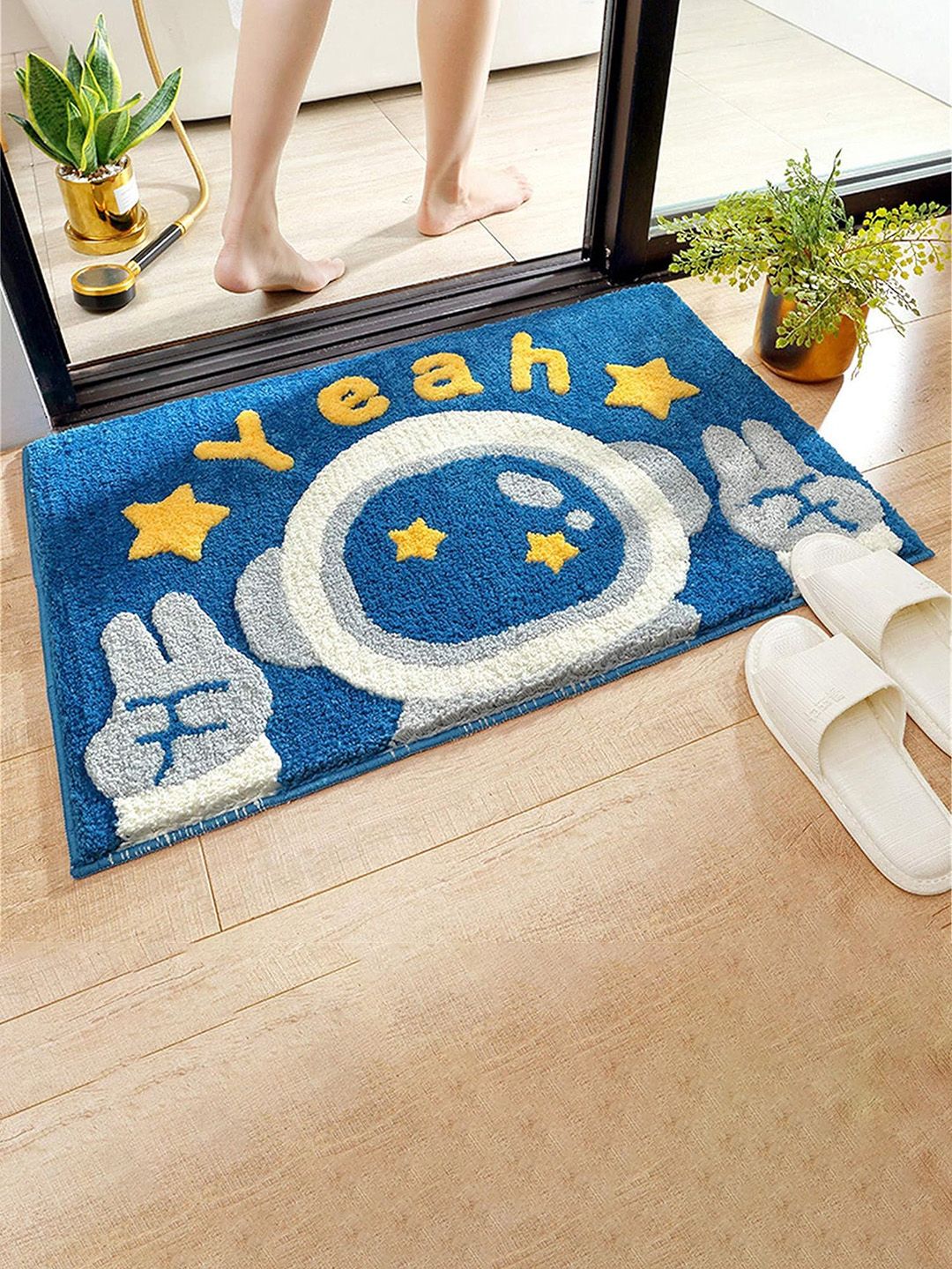 Homio Blue & White Self-Design Anti-Skid Doormat