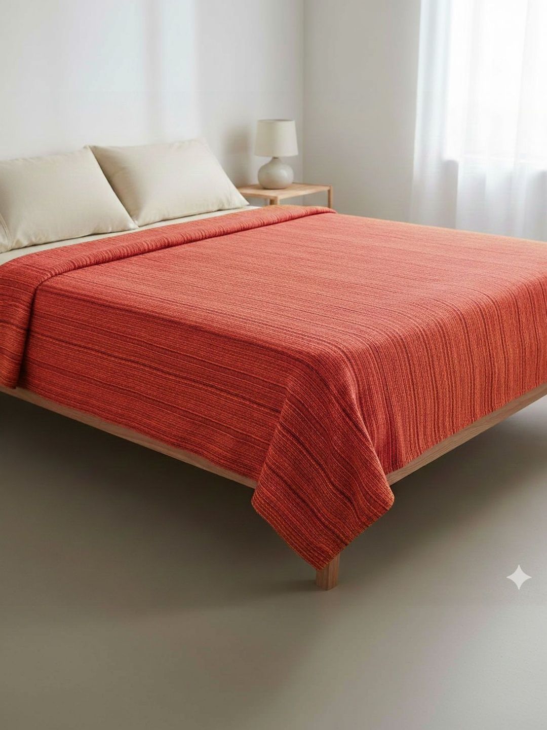 Tharunsha Elite Orange & Red Striped AC Room 233 GSM Blanket