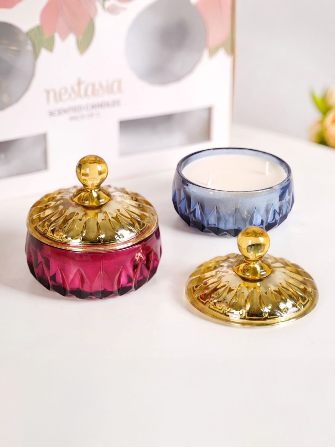 Nestasia Blue & Gold-Toned 2 pieces Jar Candle