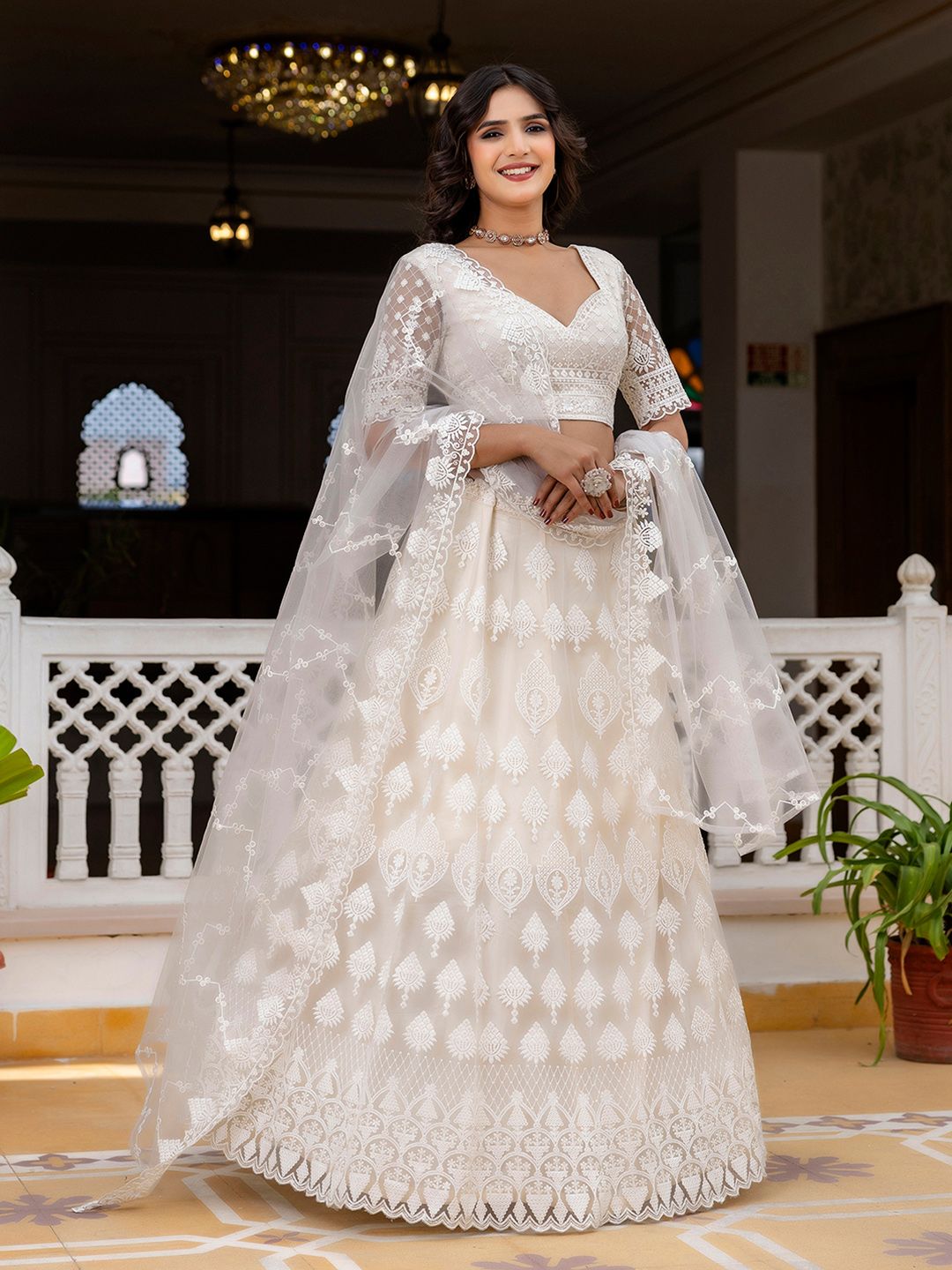 Trendmalls Embroidered Sequinned Semi-Stitched Lehenga & Unstitched Blouse With Dupatta