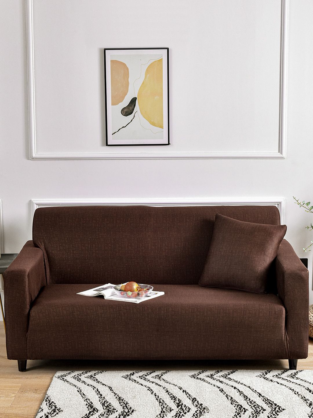 Story@home Story@home Stretchable Geometric Polyester Straight 3 Seater Sofa Cover-75x91In
