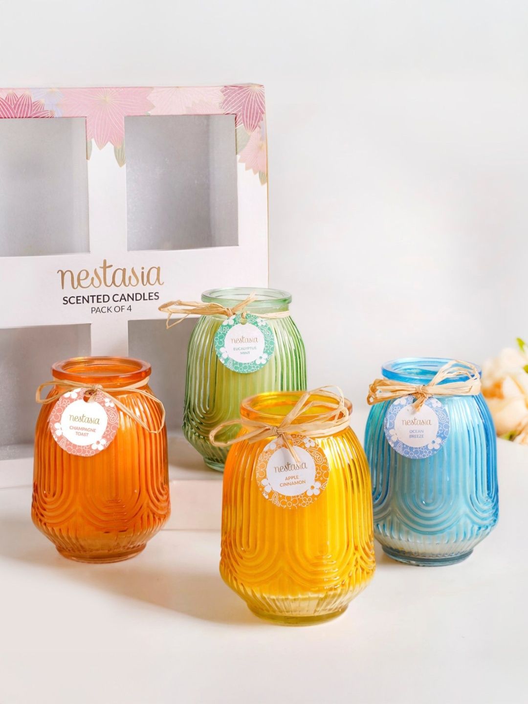 Nestasia Yellow & Blue 4 pieces Jar Candle