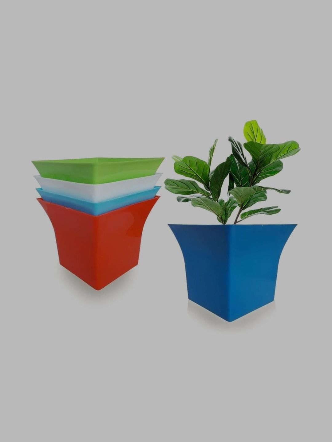 BLUEVISTA 4Pcs Yellow & White Textured Ceramic Square Planters