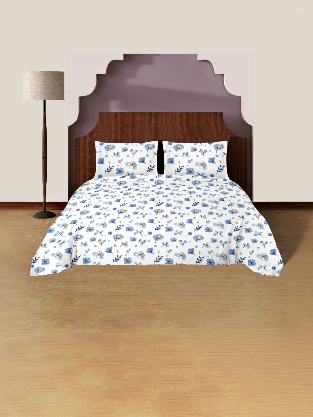 Ariana White Floral 144 TC Bedsheet with 2 Pillow Covers