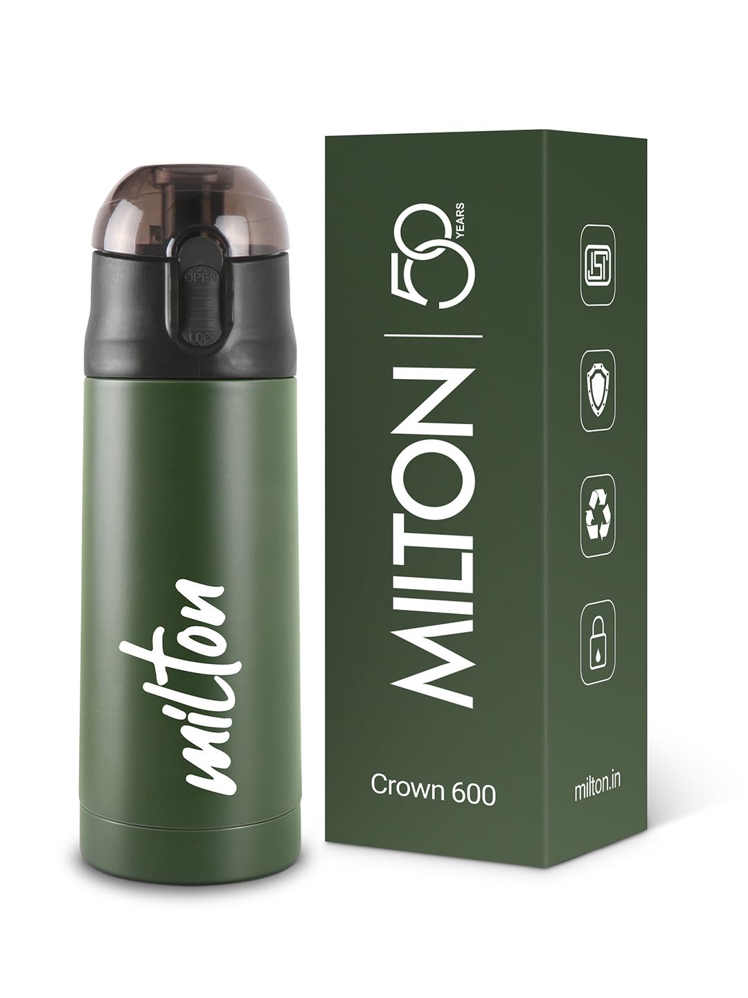 Milton New Crown Green Solid Stainless Steel Double Wall Vacuum Water Bottle - 500ml