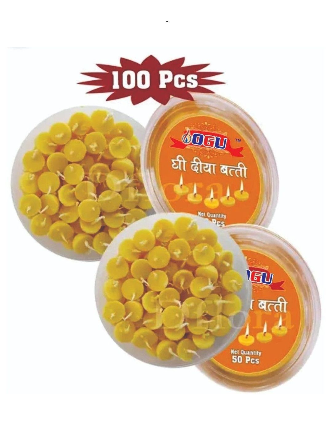 OGU 50-Pieces Pure Ghee Diya Batti