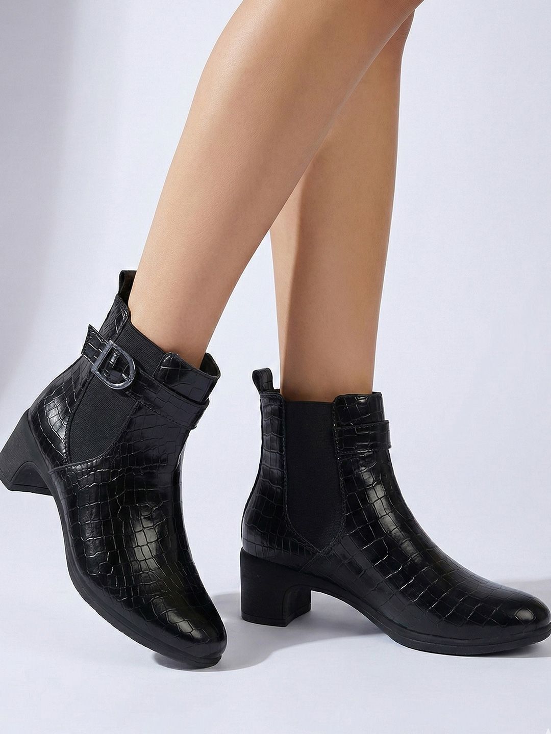 FAUSTO FAUSTO Women Textured Mid-Top Heeled Chelsea Boots