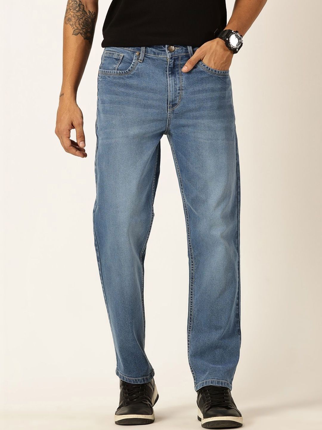 Thomas Scott Men Smart Relaxed Fit Mid-Rise Light Fade Stretchable Jeans