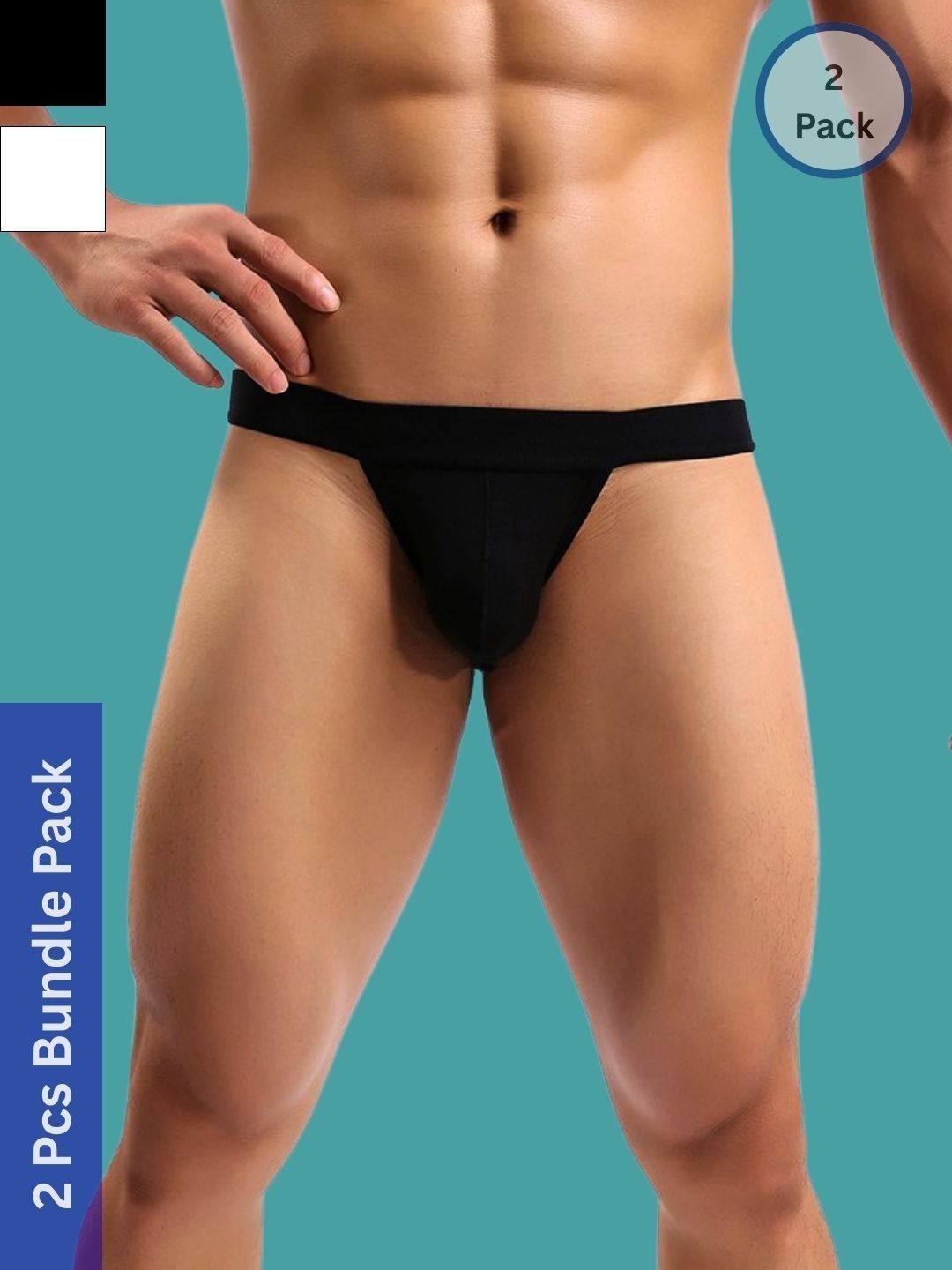 Ribald The Neech Pack of 2 Solid Polyester Low-rise Inner Elastic Thongs Briefs