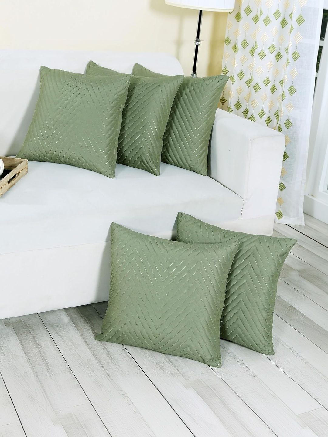 RD TREND RD TREND Miltry-Green Quilted Microfiber Set of 5 Square Cushion Covers 18x18 Inch
