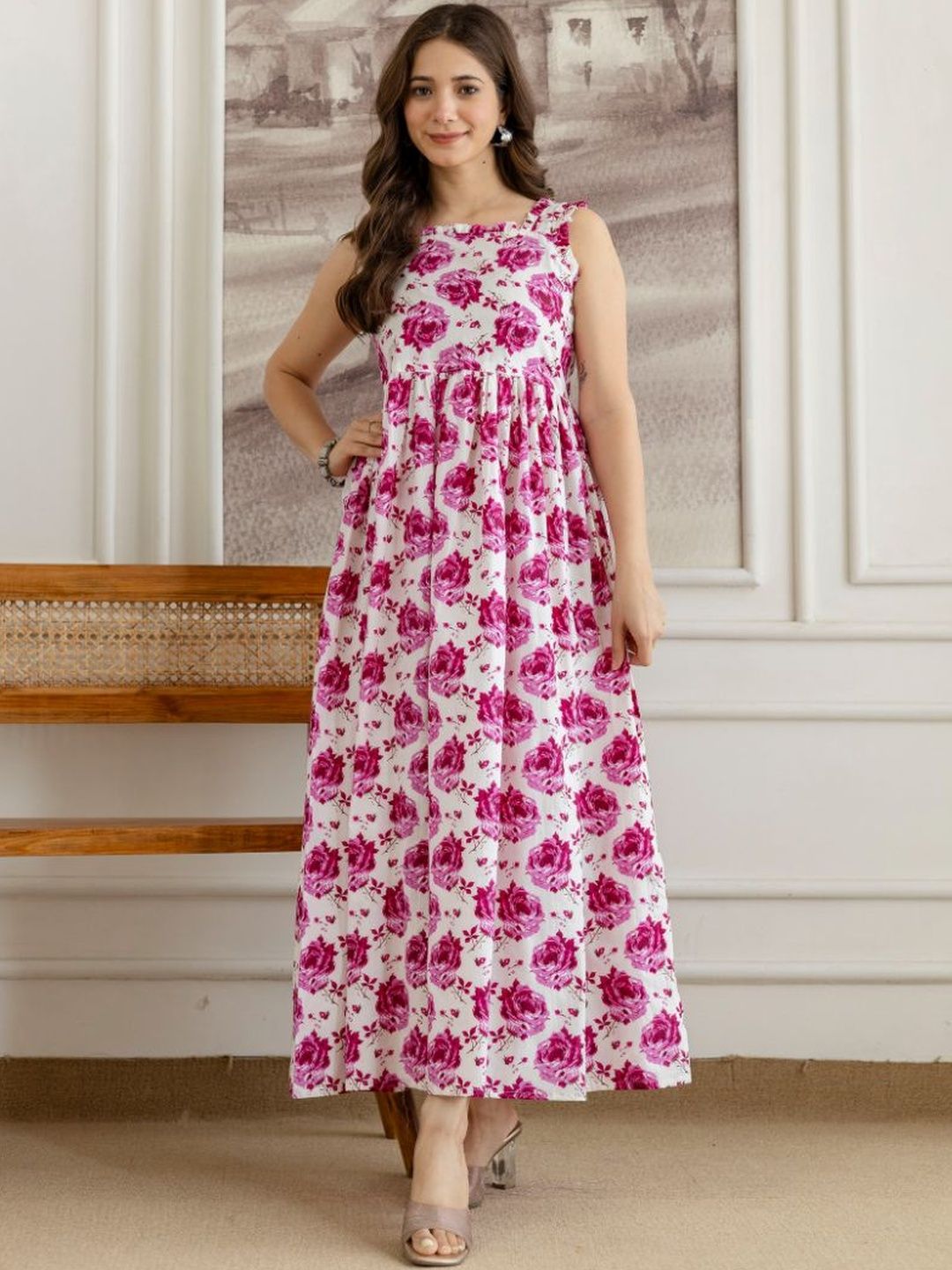 DAEVISH Floral Print A-Line Maxi Dress