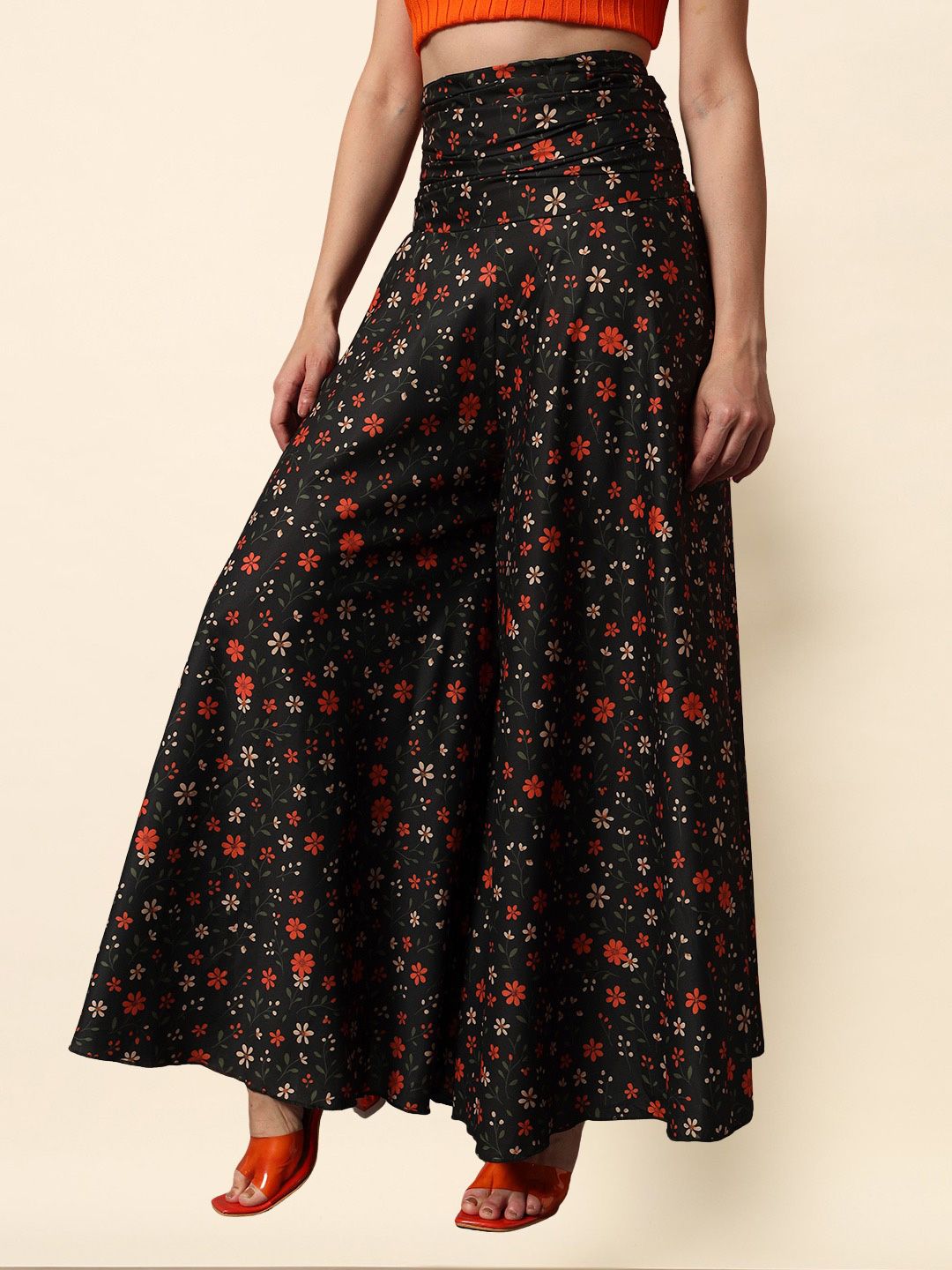 CORSICA Women Floral Printed Cotton Flared Palazzos