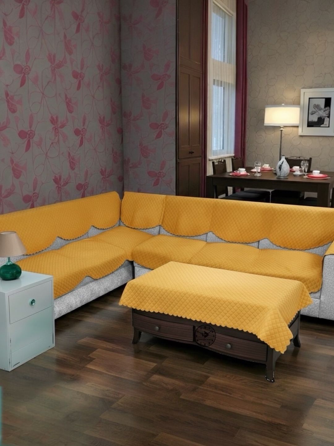 BIGGER FISH Yellow Checked Sofa Cover