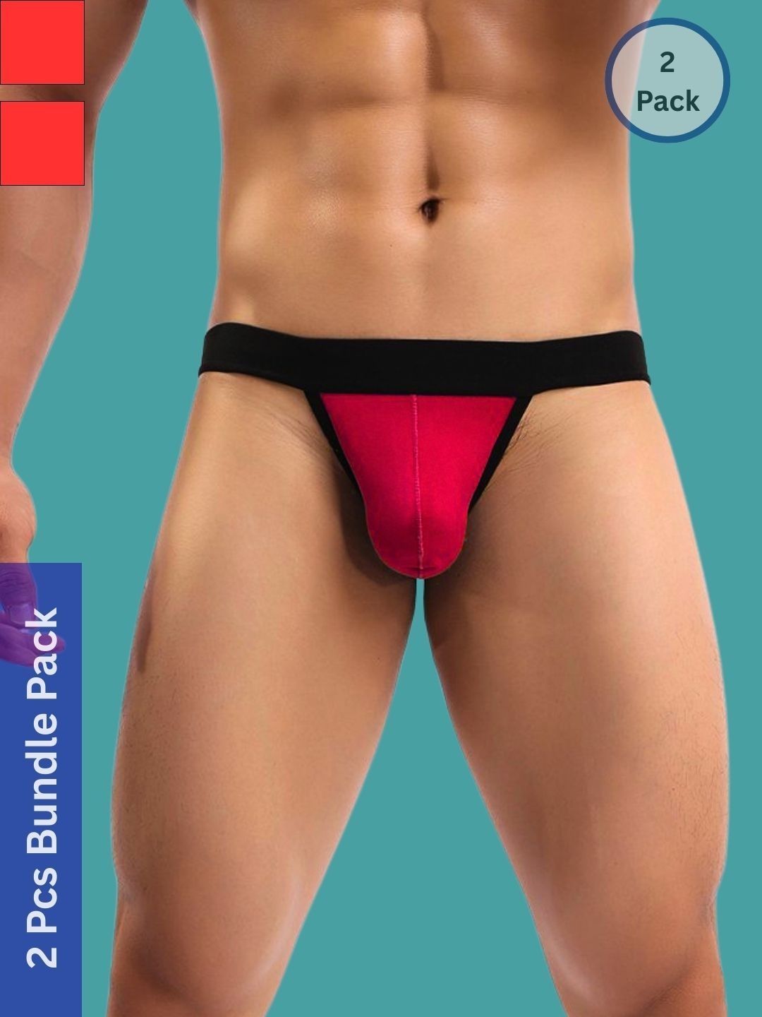 Ribald The Neech Pack of 2 Solid Polyester Low-rise Inner Elastic Thongs Briefs