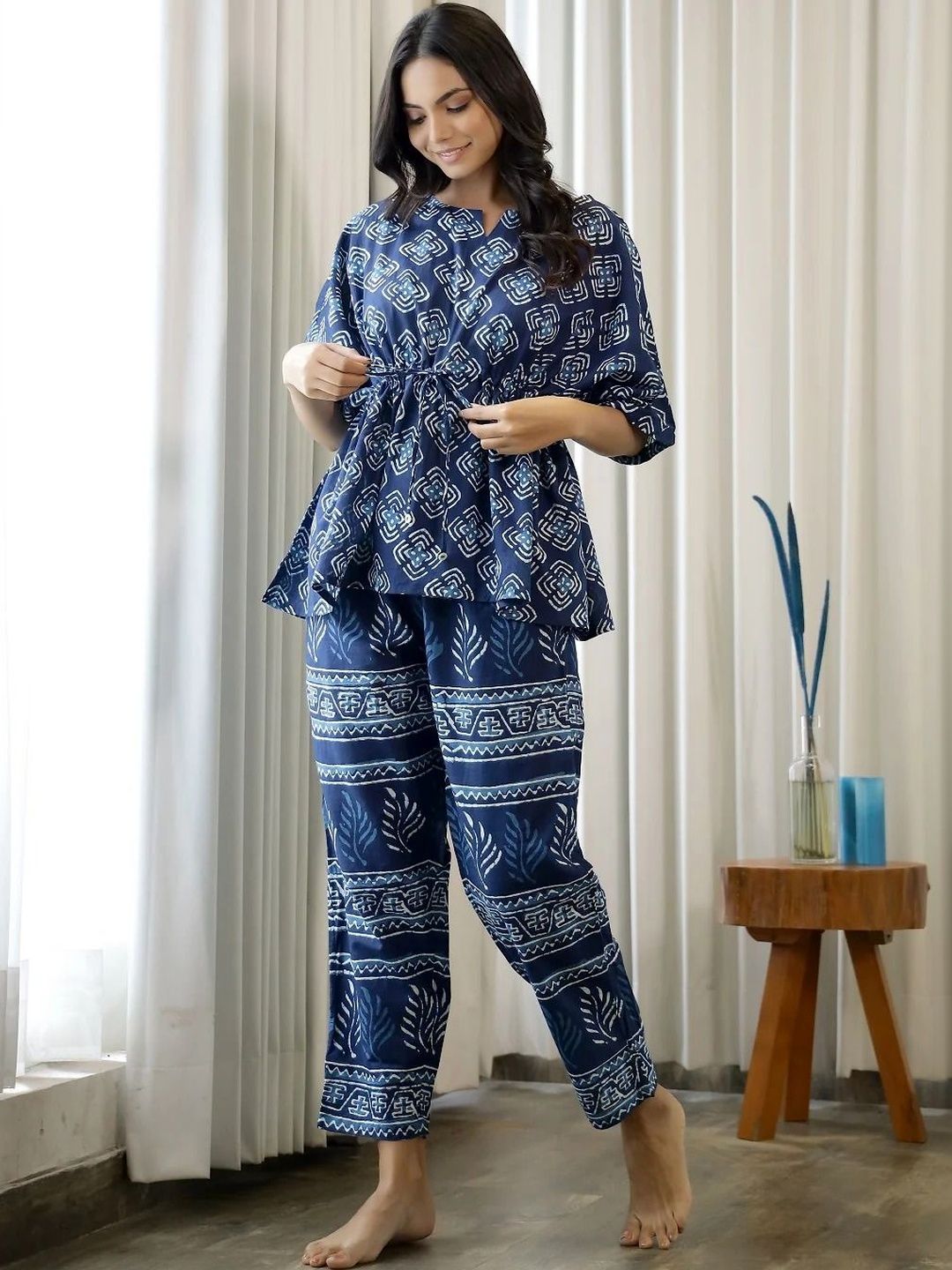 HARIVARNI HARIVARNI Women Ethnic Motifs Printed Pleated Pure Cotton Kurta with Trousers