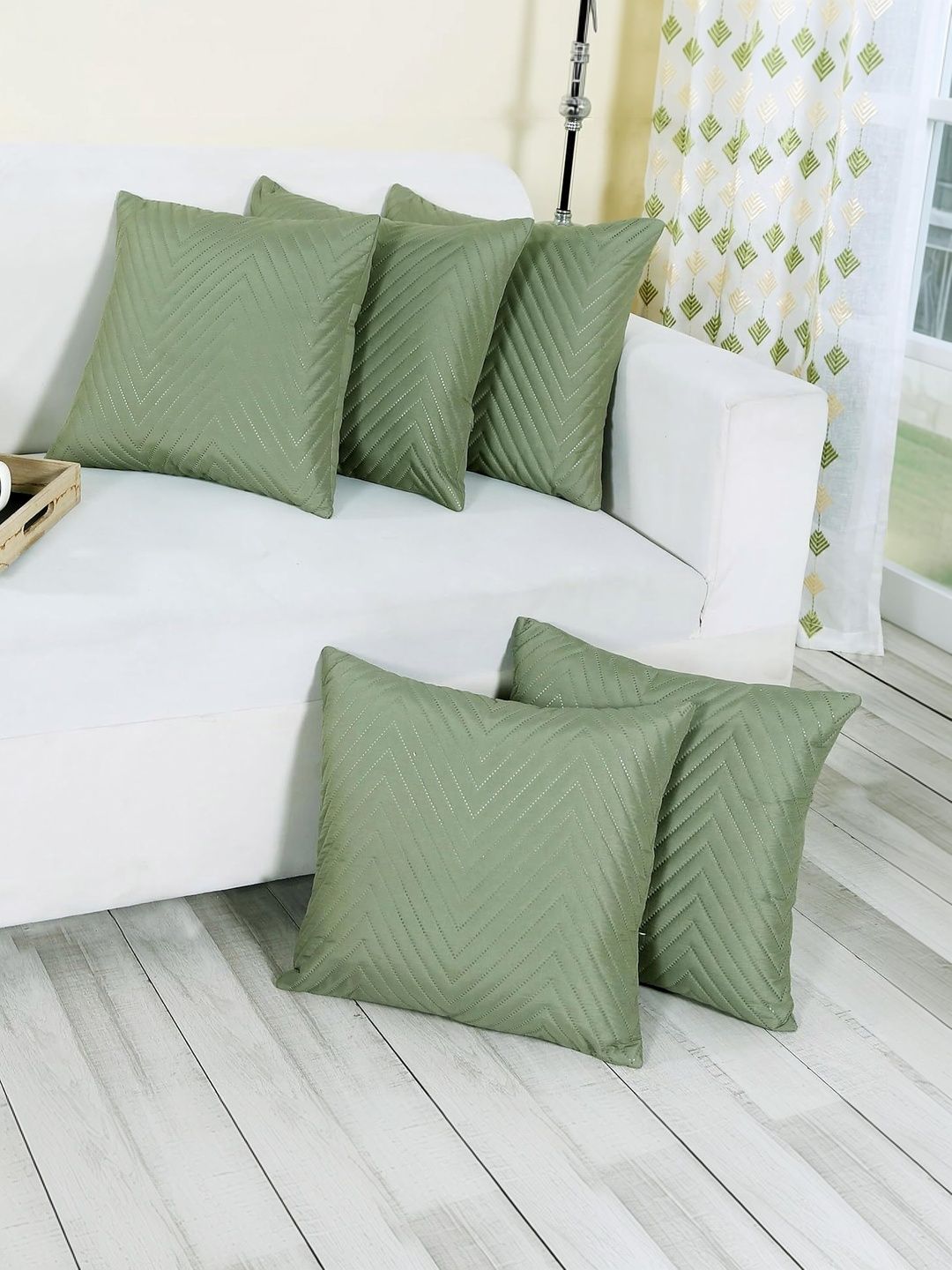 RD TREND Miltry-Green Quilted Microfiber Set of 5 Square Cushion Covers 16x16 Inch