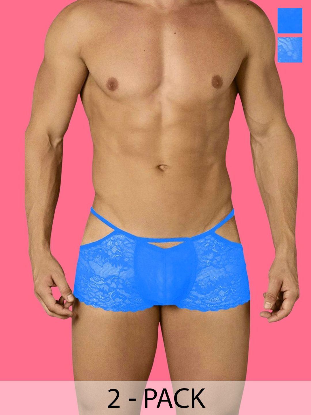 LoveAasan 2 Pcs Sheer Lace Strappy Boxer Brief