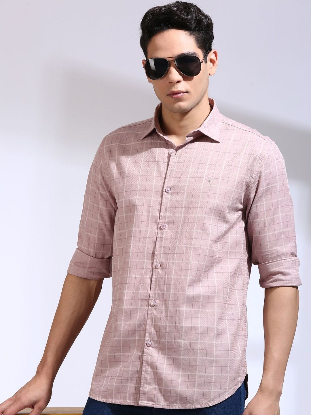 INVICTUS Men Standard Slim Fit Windowpane Checks Checked Casual Shirt