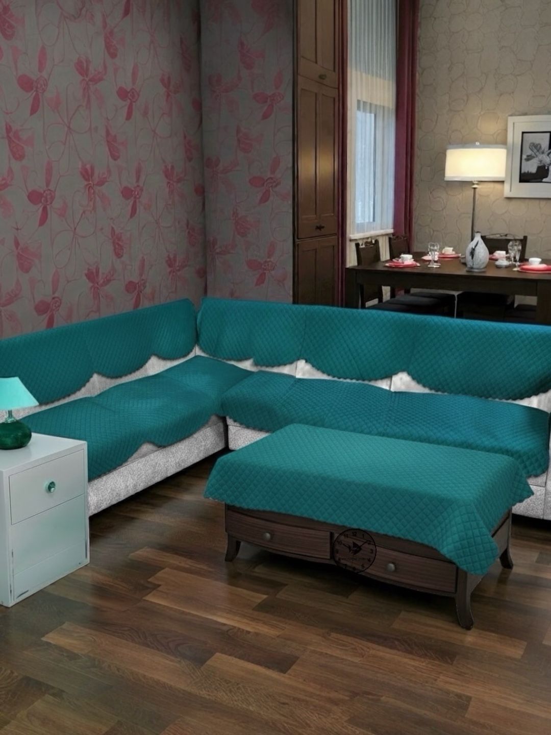 BIGGER FISH Green Checked Sofa Cover