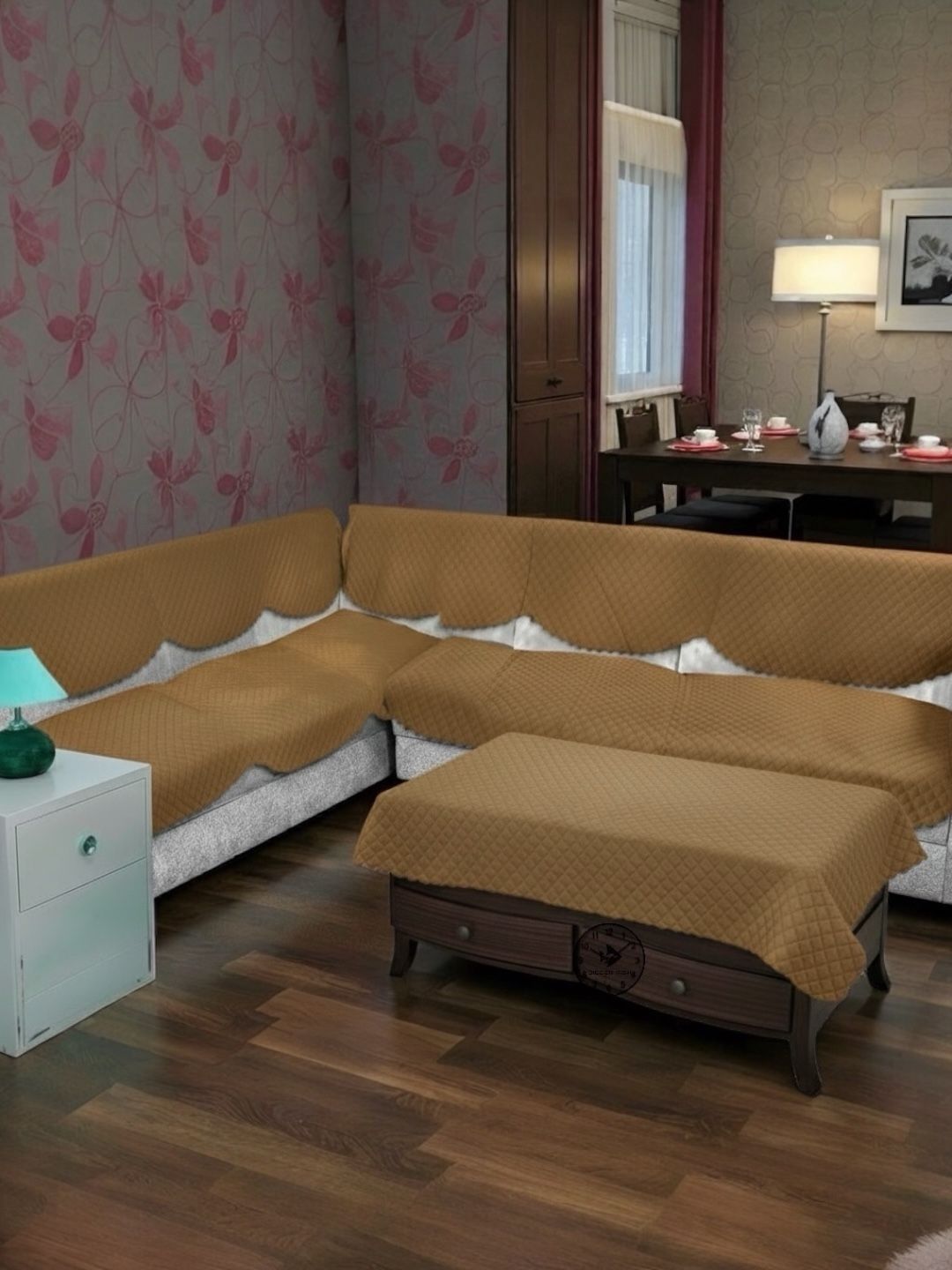 BIGGER FISH Gold-Toned Checked Sofa Cover